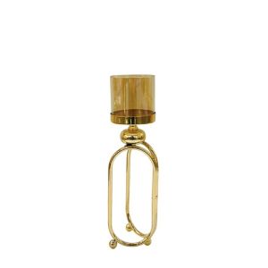 МЕТАЛЕН СВЕЩНИК, ЗЛАТЕН/МЕДЕН, ЕДИНИЧЕН, МОДЕРЕН, СЪС СТЪКЛО, СРЕДЕН - Φ11x31см 12/КУТИЯ