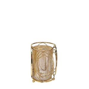 МЕТАЛЕН СВЕЩНИК, ЗЛАТЕН/МЕДЕН, ЦИЛИНДЪР С ОВАЛЕН МАЛЪК СЪС СТЪКЛО - Φ12x18см 24/КУТИЯ