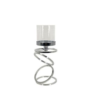 МЕТАЛЕН СВЕЩНИК, СРЕБЪРЕН/БЯЛ, МАЛЪК, МОДЕРЕН, КРЪГЪЛ, САМО СЪС СТЪКЛО - Φ10x29см, 24/КУТИЯ