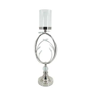 МЕТАЛЕН СВЕЩНИК, СРЕБЪРЕН/БЯЛ, СЪС СТЪКЛЕНИ КРИСТАЛИ, ГОЛЯМ - Φ18x49.5 см, 6 бр./КУТИЯ