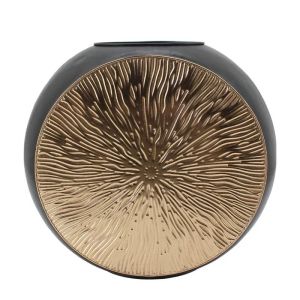 МЕТАЛНА ВАЗА ЗЛАТИСТО-ЧЕРНА КРЪГЛА/ ГОЛЯМА - 60x20.5x54см 1/KIB