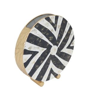 МЕТАЛНА ВАЗА ЗЛАТИСТО/ЧЕРНО/БЯЛО ЧЕРНО-БЕЛИ РАИРАНИ - 30.5x31.8x8.9см 4/KIB