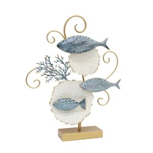 МЕТАЛНА ДЕКОРАТИВНА МАСА С РИБИ И МИДИ - 42.5x52.7x8.9см 4/КУТИЯ