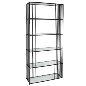 МЕТАЛНА ЕТАЖЕРКА ЧЕРЕН МАТ СЪС СТЪКЛЕНИ РАФТОВЕ X5 - 80.5x27x179см 1/KIB