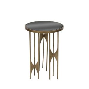 МЕТАЛНА МАСА, ЗЛАТИСТА, С КРЪГЛА СТЪКЛЕНА ПАНЦА - Φ35x54см 1/KIB