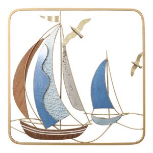 МЕТАЛНА СТЕННА ДЕКОРАТИВНА КВАДРАТНА ДЕКОРАЦИЯ С 2 ЛОДКИ И ПТИЦИ - 50.2x50.2x3.2 см 4/КУТИЯ