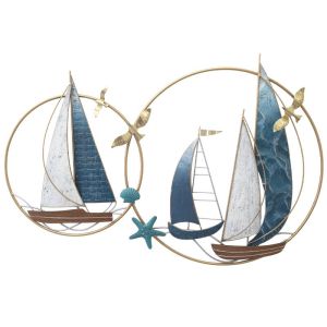 МЕТАЛНА СТЕННА ДЕКОРАЦИЯ 2 КРЪГА С ЛОДКИ, МИДИ И ПТИЦИ - 97.2x63.5x4.4см 4/КУТИЯ