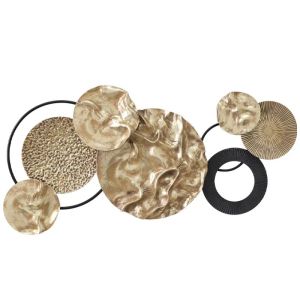 МЕТАЛНА СТЕННА ДЕКОРАЦИЯ ЗА ЗЛАТИСТИ/ЧЕРНИ КРЪГОВЕ С РАЗЛИЧНИ ТЕКСТУРИ - 85.1x43.8x7см 4/KIB