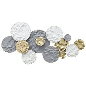 МЕТАЛНА СТЕННА ДЕКОРАЦИЯ ЗЛАТИСТО/СИВО/БЯЛО С КРЪГОВЕ, ОПАКОВАНА - 134.6x67.3x6.4см 2/KIB