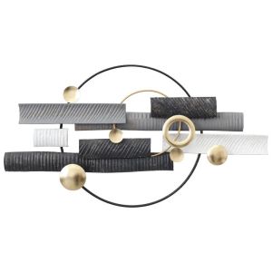 МЕТАЛНА СТЕННА ДЕКОРАЦИЯ ЗЛАТИСТО/ЧЕРНО/СИВО АБСТРАКТНИ ФИГУРИ - 78.1x42.5x4.4см 4/KIB