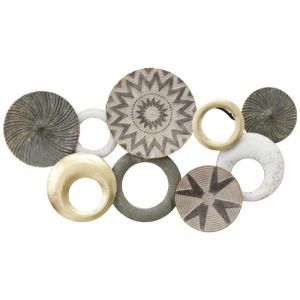 МЕТАЛНА СТЕННА ДЕКОРАЦИЯ С КРЪГЪЛ МОДЕЛ В ЗЛАТИСТ/СИВ ЦВЯТ - 71.1x39.4x5.1см 4/KIB