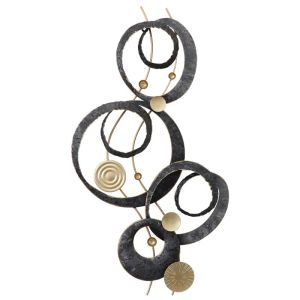 МЕТАЛНА СТЕННА ДЕКОРАЦИЯ С ЛИНЕЙЕН КРЪГЪЛ МОДЕЛ В ЗЛАТИСТ/ЧЕРЕН ЦВЕТ - 41.9x77.5x5.7см 4/KIB