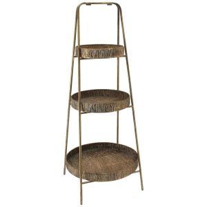 МЕТАЛНА ТРОЙНА СТЪЛБА С ПОДНОС, ЗЛАТИСТА, АНТИЧНА - Φ39.5x96см 2 бр./КУТИЯ