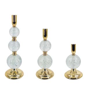 МЕТАЛНИ СВЕЩНИЦИ, КОМПЛЕКТ ЗЛАТИСТИ/БЕЛИ/3 СТЪКЛЕНИ ТОПКИ - РАЗМЕР: Φ10x19, М: Φ10x26, Д: Φ10x33см 12/КУТИЯ