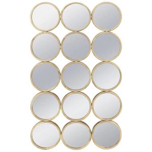 Метално стенно огледало за златисто, правоъгълник/кръгове (композиция X15) - 61x2.5x102см 1/kib
