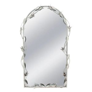 Метално стенно огледало със сребърни листа и клони - 66x8x108.5 см 1/kib