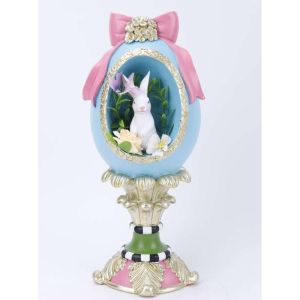 Многоцветно декоративно яйце от полирезин със заек 13x12x31 см