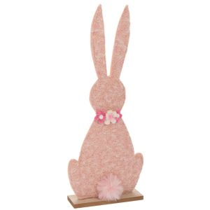 Розов филцов зайк с дървена основа 15x5x40см