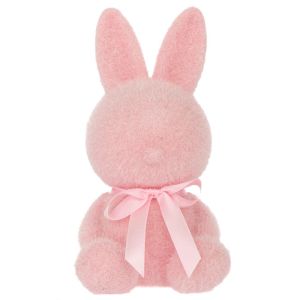Розово зайче с панделка, седнало на сядане, 18 см