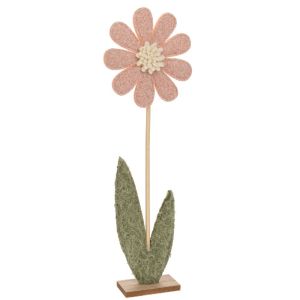 Розово филцово цвете с дървена основа 15x5x42 см