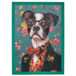 РЪЧНО ИЗРАБОТЕНА КАРТИНА КУЧЕ В РАМКА ОТ ПЕСТИЛИСТАТ 70X100 СМ