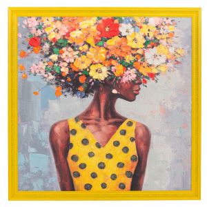 РЪЧНО ИЗРАБОТЕНА КАРТИНА С ЖЕНА И ЦВЕТЯ В РАМКА 80Х80 СМ