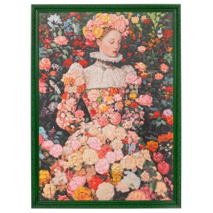 РЪЧНО ИЗРАБОТЕНА КАРТИНА С ЖЕНА И ЦВЕТЯ В ПОСТАВЕН ПЛАСТИНОВ РАМКА 100X140 СМ