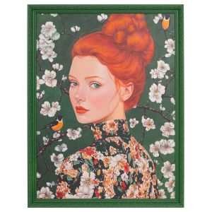 РЪЧНО ИЗРАБОТЕНА КАРТИНА С ЖЕНА И ЦВЕТЯ В РАМКА 90X120 СМ