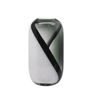 СТЪКЛЕНА ВАЗА POMBE СИВА/БЯЛА/ЧЕРНА - 18x12.5x32см 4/КУТИЯ