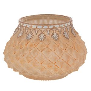 СТЪКЛЕНА ПОСТАВКА ЗА ЧАЕНИ СВЕЩИ В ЖЪЛТ СТИЛ В РИНТИДЖ СТИЛ 11,5X11,5X8 СМ