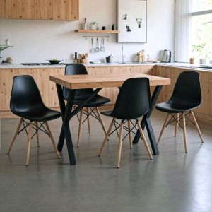 ТРАПЕЗАРИЯ С ЧЕРНИ СТОЛОВЕ JULITA И ДЪБОВА МАСА ZERYIN 110X70X75СМ КОМПЛЕКТ ОТ 5 ЧАСТИ