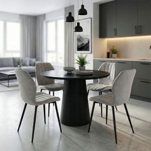 ТРАПЕЗАРИЯ СЪС СТОЛОВЕ JELOUR В ЦВЯТ ШАМФЪСТЪК И МАСА DONDA В ЧЕРНО, 100X76, КОМПЛЕКТ ОТ 5 ЧАСТИ