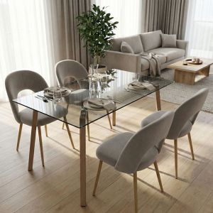 ТРАПЕЗАРИЯ СЪС СТОЛОВЕ JONAH GREY И СТЪКЛЕНА МАСА TITTA 120X70X75СМ, КОМПЛЕКТ ОТ 5 ЧАСТИ