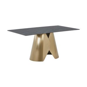 ТРАПЕЗАРНА МАСА FL0053 СЪС СИВА КЕРАМИЧНА ПОВЪРХНОСТ И ЗЛАТИСТИ МЕТАЛНИ КРАКА 160X90X75СМ