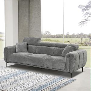 ТРИМЕСТЕН ДИВАН ЗА ХОЛ SEVILLE, ПЛАТ С ПЛЮШЕНО МЕЧЕ, ТЪМНОСИВ