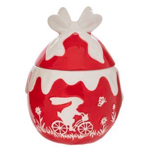 ЧЕРВЕН КЕРАМИЧЕН БУРКАН ЗА БИСКВИТКИ СЪС ЗАЙЧЕ 16,5X16,5X23 СМ