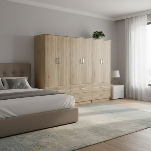 Шестокрилен гардероб с чекмеджета Lego Sonoma 240x42x180см