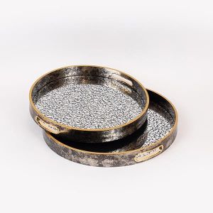 S/2 ПОДНОС PS С ОГЛЕДАЛНО СИВО - ЗЛАТИСТО 40X40X4СМ / 36X36X4СМ