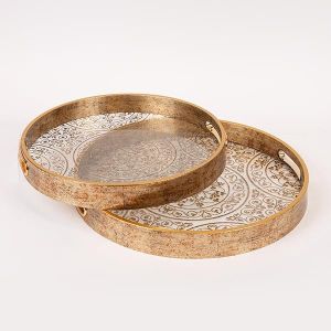 S/2 ПОДНОС PS СЪС СТЪКЛО ЗЛАТИСТО 36X36X4СМ / 32X32X4СМ