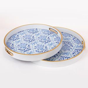 S/2 ПОДНОС PS-СТЪКЛО БЯЛО - СИНЬО 40X40X4СМ / 36X36X4СМ