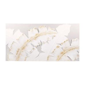Абстрактна картина листа за платно бяло-златно 140x3x70см