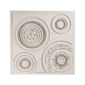 Абстрактна картина с кръгове, бежово-сребърно, 80x3x80см