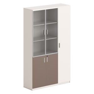 БИБЛИОТЕКА NEWLINE HM18280 МЕЛАМИН В БЯЛО И КАФЯВО СТЪКЛО 120X40X200ВСМ.