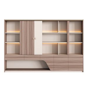 БИБЛИОТЕКА SUPERON HM2141 МЕЛАМИН В БЕЖОВО И ЕСТЕСТВЕНО ДЪРВО-LED ОСВЕТЛЕНИЕ 300X40X200ВСМ.