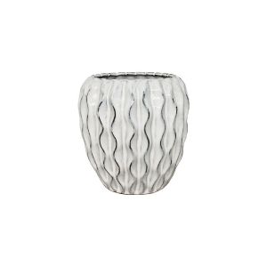 Бяла цилиндрична грънна ваза с черни раии - Φ19x19см 6/кутия