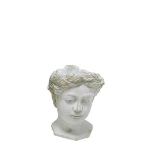 Бяла/златиста саксия със статуя на женска глава - Φ12x16.5 см 12/кутия