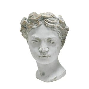 Бяла/златиста саксия със статуя на женска глава - Φ18x26.5 см 4/кутия