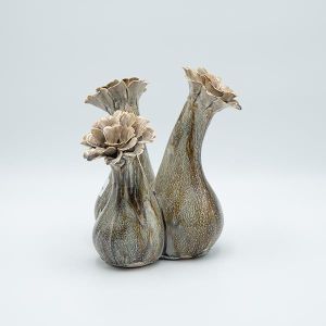 Ваза за цветя керамична бежова - черна 27x13.5x24.5см