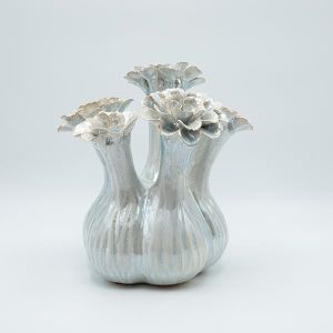 Ваза за цветя керамична синя - бежова 26.5x26.5x28.5см