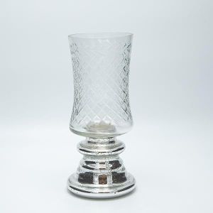 Ваза стъкло метал сребърно 30x13см